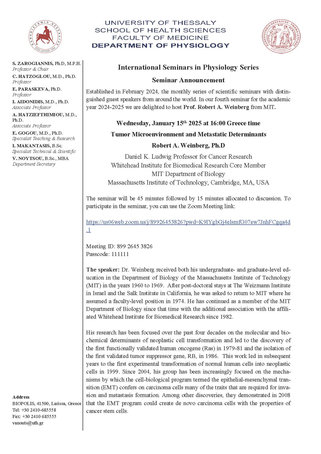 International Seminars in Physiology Series January 2025 Seminar 003